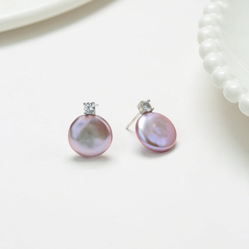 Sasha Purple Coin Baroque Pearl Stud Earrings - House Of Pearls